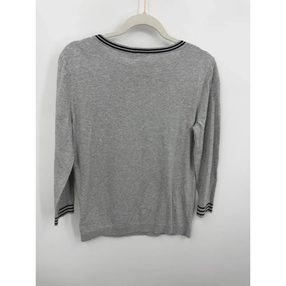Talbots French Bulldog‎ Sailor Sweater Womens Small Gray Nautical Intarsia Knit